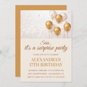 Surprise 17th birthday invitations Gold