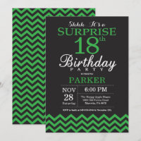 Surprise 18th Birthday Black and Green Chevron