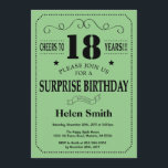 Surprise 18th Birthday Black and Green Invitation<br><div class="desc">Surprise 18th Birthday Invitation Black and Green Typography. Black and Green Background. Adult Birthday. Male Men or Women Birthday. Kids Boy or Girl Lady Teen Teenage Bday Invite. 13th 15th 16th 18th 20th 21st 30th 40th 50th 60th 70th 80th 90th 100th. Any Age. For further customisation, please click the "Customise...</div>