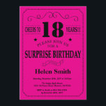 Surprise 18th Birthday Black and Hot Pink Invitation<br><div class="desc">Surprise 18th Birthday Invitation Black and Hot Pink Typography. Black and Hot Pink Background. Adult Birthday. Male Men or Women Birthday. Kids Boy or Girl Lady Teen Teenage Bday Invite. 13th 15th 16th 18th 20th 21st 30th 40th 50th 60th 70th 80th 90th 100th. Any Age. For further customisation, please click...</div>