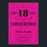 Surprise 18th Birthday Black and Hot Pink Invitation<br><div class="desc">Surprise 18th Birthday Invitation Black and Hot Pink Typography. Black and Hot Pink Background. Adult Birthday. Male Men or Women Birthday. Kids Boy or Girl Lady Teen Teenage Bday Invite. 13th 15th 16th 18th 20th 21st 30th 40th 50th 60th 70th 80th 90th 100th. Any Age. For further customisation, please click...</div>