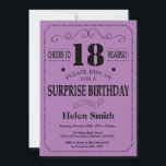 Surprise 18th Birthday Black and Purple Invitation<br><div class="desc">Surprise 18th Birthday Invitation Black and Purple Typography. Black and Purple Lilac Lavender Violet Background. Adult Birthday. Male Men or Women Birthday. Kids Boy or Girl Lady Teen Teenage Bday Invite. 13th 15th 16th 18th 20th 21st 30th 40th 50th 60th 70th 80th 90th 100th. Any Age. For further customisation, please...</div>