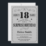 Surprise 18th Birthday Black and Silver Grey Invitation<br><div class="desc">Surprise 18th Birthday Invitation Black and Silver Grey Typography. Black and Silver Grey Grey Background. Adult Birthday. Male Men or Women Birthday. Kids Boy or Girl Lady Teen Teenage Bday Invite. 13th 15th 16th 18th 20th 21st 30th 40th 50th 60th 70th 80th 90th 100th. Any Age. For further customisation, please...</div>