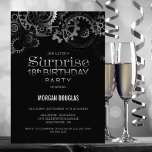 Surprise 18th Birthday Black Silver Steampunk Invitation<br><div class="desc">Organise your surprise 18th birthday celebration and invite your friends with this black and silver steampunk watch gears invitation.</div>