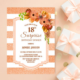 Surprise 18th Birthday Dinner Apricot Floral Party Invitation