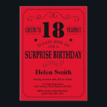 Surprise 18th Birthday Invitation Black and Red<br><div class="desc">Surprise 18th Birthday Invitation Black and Red Typography. Black and Red Background. Adult Birthday. Male Men or Women Birthday. Kids Boy or Girl Lady Teen Teenage Bday Invite. 13th 15th 16th 18th 20th 21st 30th 40th 50th 60th 70th 80th 90th 100th. Any Age. For further customisation, please click the "Customise...</div>