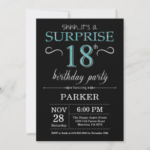 Surprise 18th Birthday Invitation Black and Teal