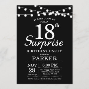 Surprise 18th Birthday Invitation Black and White