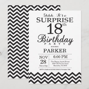 Surprise 18th Birthday Invitation Black Chevron