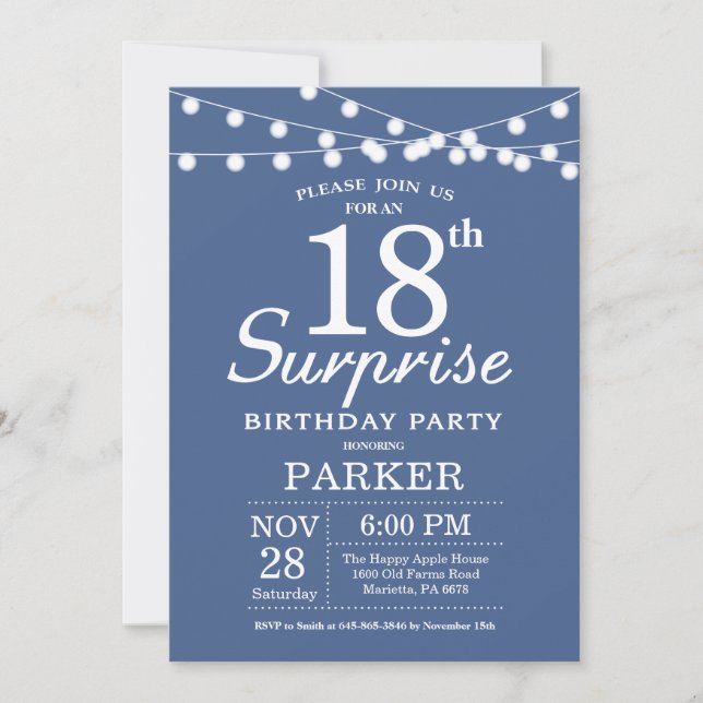 Surprise 18th Birthday Invitation Blue (Front)