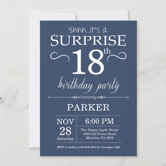 Surprise 18th Birthday Invitation Blue (Front)