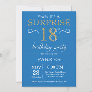Surprise 18th Birthday Invitation Blue and Gold