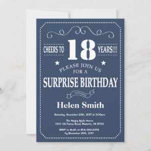 Surprise 18th Birthday Invitation Blue and White