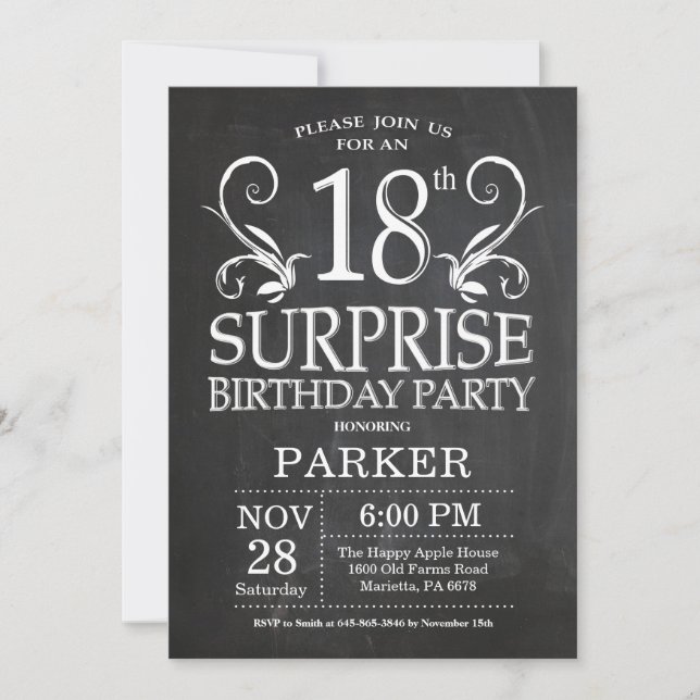 Surprise 18th Birthday Invitation Chalkboard (Front)
