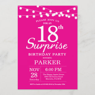 Surprise 18th Birthday Invitation Hot Pink