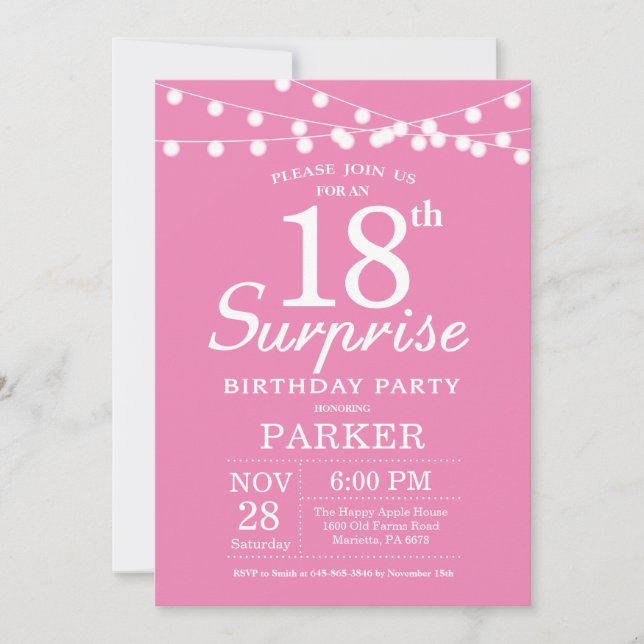 Surprise 18th Birthday Invitation Pink (Front)