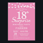 Surprise 18th Birthday Invitation Pink<br><div class="desc">Surprise 18th Birthday Invitation with String Lights. Pink Background. Women Female Lady Elegant Modern bday. 13th 15th 16th 18th 20th 21st 30th 40th 50th 60th 70th 80th 90th 100th,  Any age. For further customisation,  please click the "Customise it" button and use our design tool to modify this template.</div>
