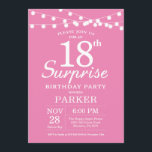 Surprise 18th Birthday Invitation Pink<br><div class="desc">Surprise 18th Birthday Invitation with String Lights. Pink Background. Women Female Lady Elegant Modern bday. 13th 15th 16th 18th 20th 21st 30th 40th 50th 60th 70th 80th 90th 100th,  Any age. For further customisation,  please click the "Customise it" button and use our design tool to modify this template.</div>