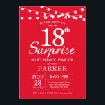 Surprise 18th Birthday Invitation Red<br><div class="desc">Surprise 18th Birthday Invitation with String Lights. Red Background. 13th 15th 16th 18th 20th 21st 30th 40th 50th 60th 70th 80th 90th 100th,  Any age. For further customisation,  please click the "Customise it" button and use our design tool to modify this template.</div>