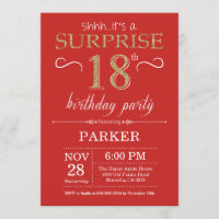 Surprise 18th Birthday Invitation Red and Gold