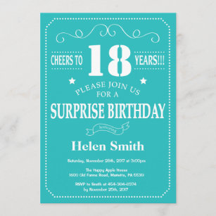 Surprise 18th Birthday Invitation Teal and White