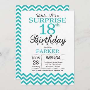 Surprise 18th Birthday Invitation Teal Chevron