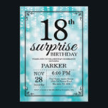 Surprise 18th Birthday Invitation Teal Glitter<br><div class="desc">Surprise 18th Birthday Invitation with Teal String Lights with Teal Glitter Background. Teal Birthday. Adult Birthday. Men or Women Bday Invite. 13th 15th 16th 18th 20th 21st 30th 40th 50th 60th 70th 80th 90th 100th, Any age. For further customisation, please click the "Customise it" button and use our design tool...</div>