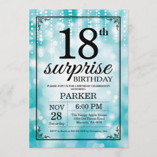 Surprise 18th Birthday Invitation Teal Glitter