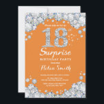 Surprise 18th Birthday Orange and Silver Diamond Invitation<br><div class="desc">Surprise 18th Birthday Invitation. Orange and Silver Rhinestone Diamond Red Background. Elegant Birthday Bash invite. Adult Birthday. Women Birthday. Men Birthday. For further customisation,  please click the "Customise it" button and use our design tool to modify this template.</div>