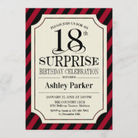 Surprise 18th Birthday Party - Black Red Stripes