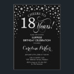 Surprise 18th Birthday Party - Black Silver Invitation<br><div class="desc">Surprise 18th Birthday Party Invitation.
Elegant design in black and faux glitter silver. Features script font and diamonds confetti. Cheers to 18 Years! Message me if you need further customization.</div>