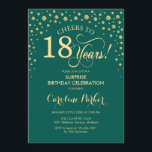 Surprise 18th Birthday Party - Emerald Green Gold Invitation<br><div class="desc">Surprise 18th Birthday Party Invitation.
Elegant design in emerald green and faux glitter gold. Features script font and diamonds confetti. Cheers to 18 Years! Message me if you need further customization.</div>
