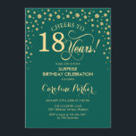 Surprise 18th Birthday Party - Emerald Green Gold Invitation<br><div class="desc">Surprise 18th Birthday Party Invitation.
Elegant design in emerald green and faux glitter gold. Features script font and diamonds confetti. Cheers to 18 Years! Message me if you need further customization.</div>