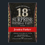 Surprise 18th Birthday Party - Gold Black Red Invitation<br><div class="desc">Surprise 18th Birthday Party Invitation
Elegant design in faux glitter gold,  black and red.</div>