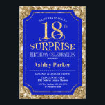 Surprise 18th Birthday Party - Gold Royal Blue Invitation<br><div class="desc">Surprise 18th Birthday Celebration Invitation.
Elegant classy design in royal blue and faux glitter gold pattern. Features elegant script font. Message me if you need further customisation.</div>