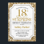Surprise 18th Birthday Party - Gold White Invitation<br><div class="desc">Surprise 18th Birthday Celebration Invitation.
Elegant classy design in white and faux glitter gold pattern. Features elegant script font. Message me if you need further customization.</div>