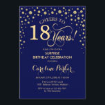 Surprise 18th Birthday Party - Navy Blue Gold Invitation<br><div class="desc">Surprise 18th Birthday Party Invitation.
Elegant design in navy blue and faux glitter gold. Features script font and diamonds confetti. Cheers to 18 Years! Message me if you need further customization.</div>