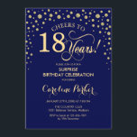 Surprise 18th Birthday Party - Navy Blue Gold Invitation<br><div class="desc">Surprise 18th Birthday Party Invitation.
Elegant design in navy blue and faux glitter gold. Features script font and diamonds confetti. Cheers to 18 Years! Message me if you need further customization.</div>