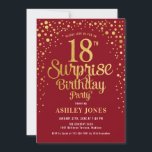 Surprise 18th Birthday Party - Red & Gold Invitation<br><div class="desc">Surprise 18th Birthday Party Invitation.
Elegant design in dark red and faux glitter gold. Features stylish script font and confetti. Message me if you need custom age.</div>