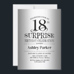 Surprise 18th Birthday Party - Silver Invitation<br><div class="desc">Surprise 18th Birthday Celebration Invitation.
Elegant classy design with faux silver foil pattern. Features elegant black script font. Message me if you need further customization.</div>