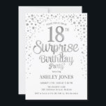 Surprise 18th Birthday Party - Silver & White Invitation<br><div class="desc">Surprise 18th Birthday Party Invitation.
 Elegant design in white and faux glitter silver. Features stylish script font and confetti. Message me if you need custom age.</div>