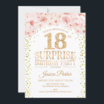 Surprise 18th Birthday Party - White Gold Pink Invitation<br><div class="desc">Surprise 18th Birthday Party Invitation.
Elegant design in faux glitter gold,  white and pink. Features confetti,  script font and watercolor blush pink flowers. Message me if you need further customization.</div>