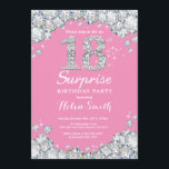 Surprise 18th Birthday Pink and Silver Diamond Invitation<br><div class="desc">Surprise 18th Birthday Invitation. Pink and Silver Rhinestone Diamond Red Background. Elegant Birthday Bash invite. Adult Birthday. Women Birthday. Men Birthday. For further customisation,  please click the "Customise it" button and use our design tool to modify this template.</div>