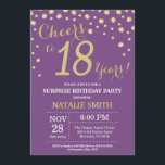 Surprise 18th Birthday Purple and Gold Diamond Invitation<br><div class="desc">Surprise 18th Birthday Invitation with Purple and Gold Glitter Diamond Background. Gold Confetti. Adult Birthday. Male Men or Women Birthday. For further customisation,  please click the "Customise it" button and use our design tool to modify this template.</div>