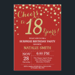 Surprise 18th Birthday Red and Gold Diamond Invitation<br><div class="desc">Surprise 18th Birthday Invitation with Red and Gold Glitter Diamond Background. Gold Confetti. Adult Birthday. Male Men or Women Birthday. For further customisation,  please click the "Customise it" button and use our design tool to modify this template.</div>