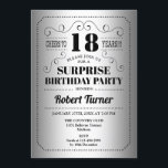 Surprise 18th Birthday - Silver Black Invitation<br><div class="desc">Surprise 18th Birthday Invitation
Retro design in faux silver foil and black. Cheers to 18 years! Can be also personalised into any year.</div>