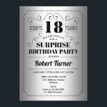 Surprise 18th Birthday - Silver Black Invitation<br><div class="desc">Surprise 18th Birthday Invitation
Retro design in faux silver foil and black. Cheers to 18 years! Can be also personalised into any year.</div>