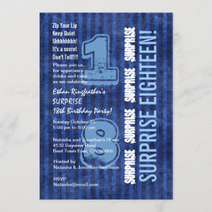SURPRISE 18th Modern Birthday Blue Stripes W555 Invitation