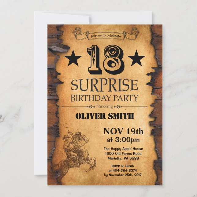 Surprise 18th Western Birthday Invitation (Front)