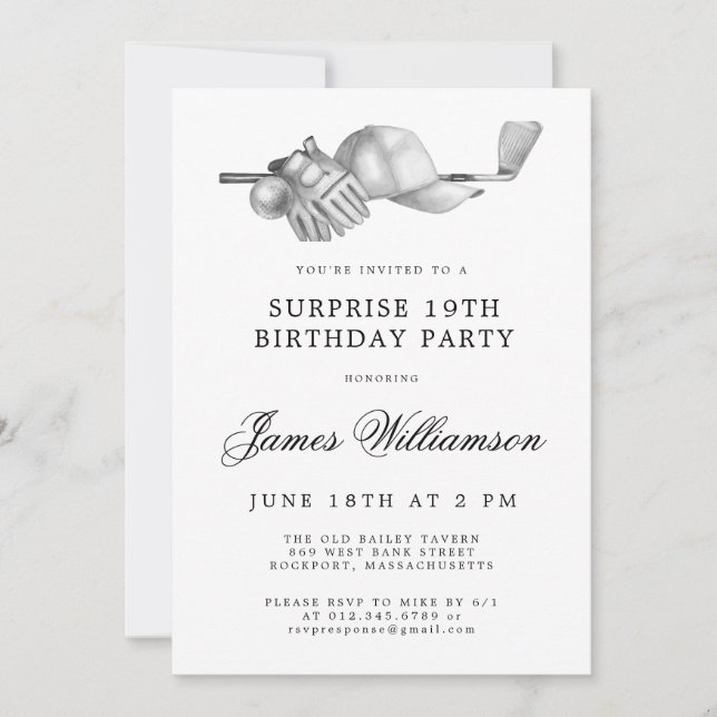 SURPRISE 19th Birthday Party Golf Theme Invitation (Front)
